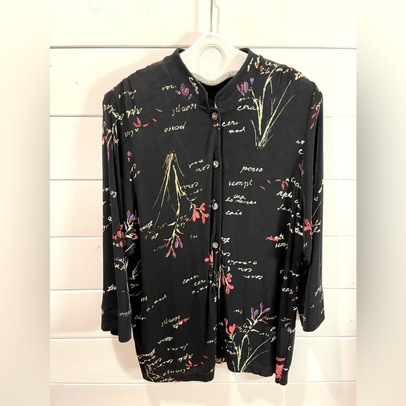 🖤 VINTAGE • Black Stretch Floral Shirt • Estimated Size XXL - Picture 1 of 9